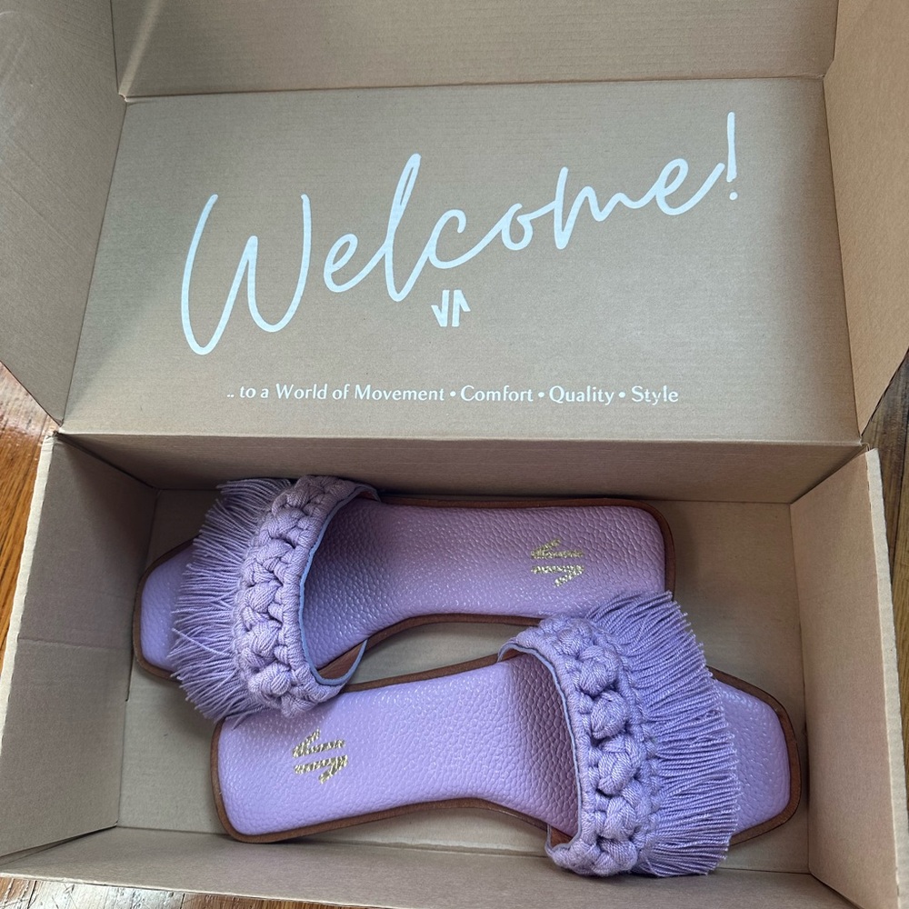 Silvia Cobos-Purple Fringe Slide Sandals